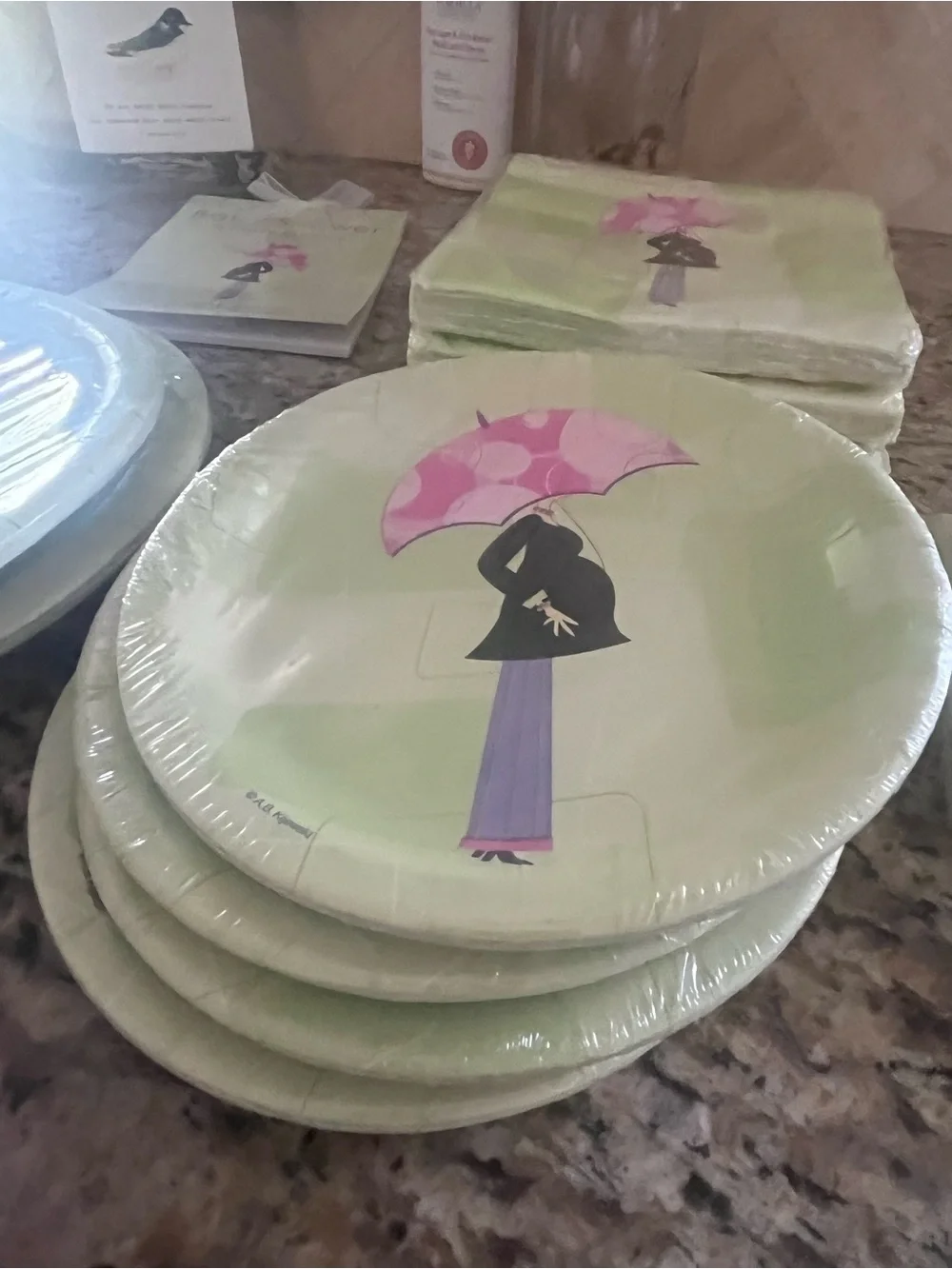 Baby Shower Paper Plates & Napkins Set - Pink Umbrella Design SET!